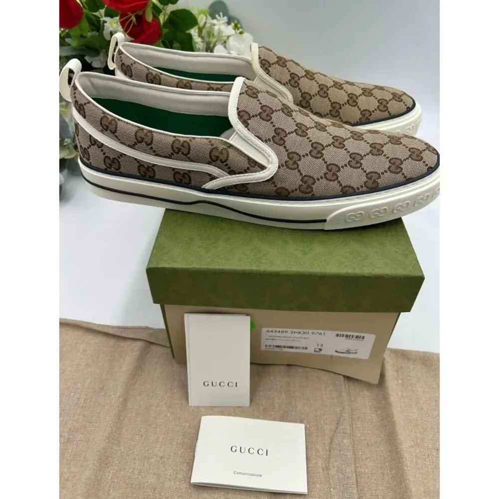 Men's Gucci tennis 1977 slip on sneakers GG canvas size 13 made in Italy